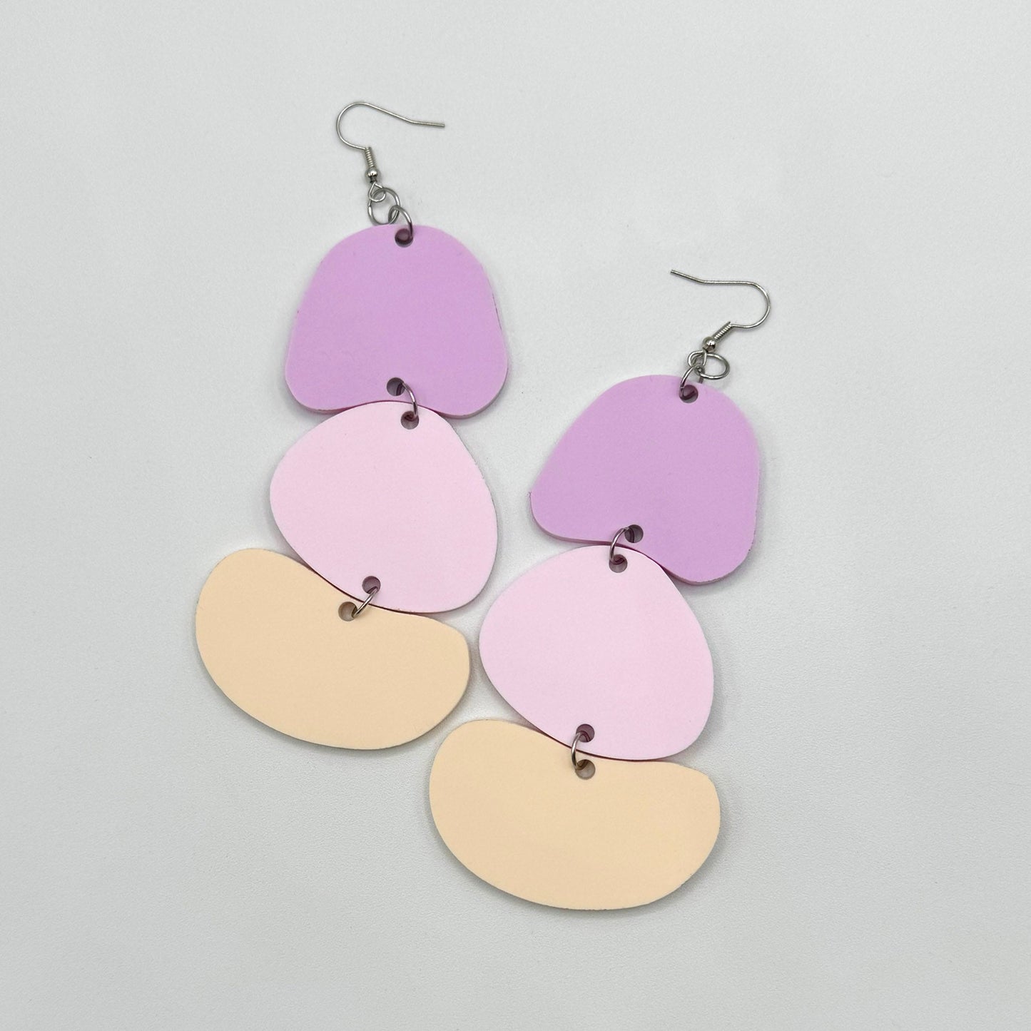 Abstract Triple Drop Earrings - Purple
