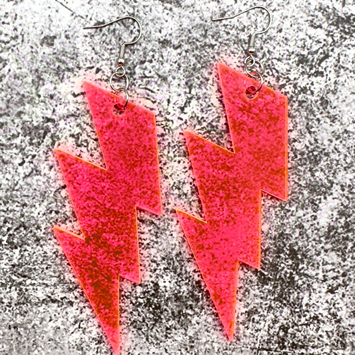 XL Thunderbolt Dangle Earrings - Neon Pink