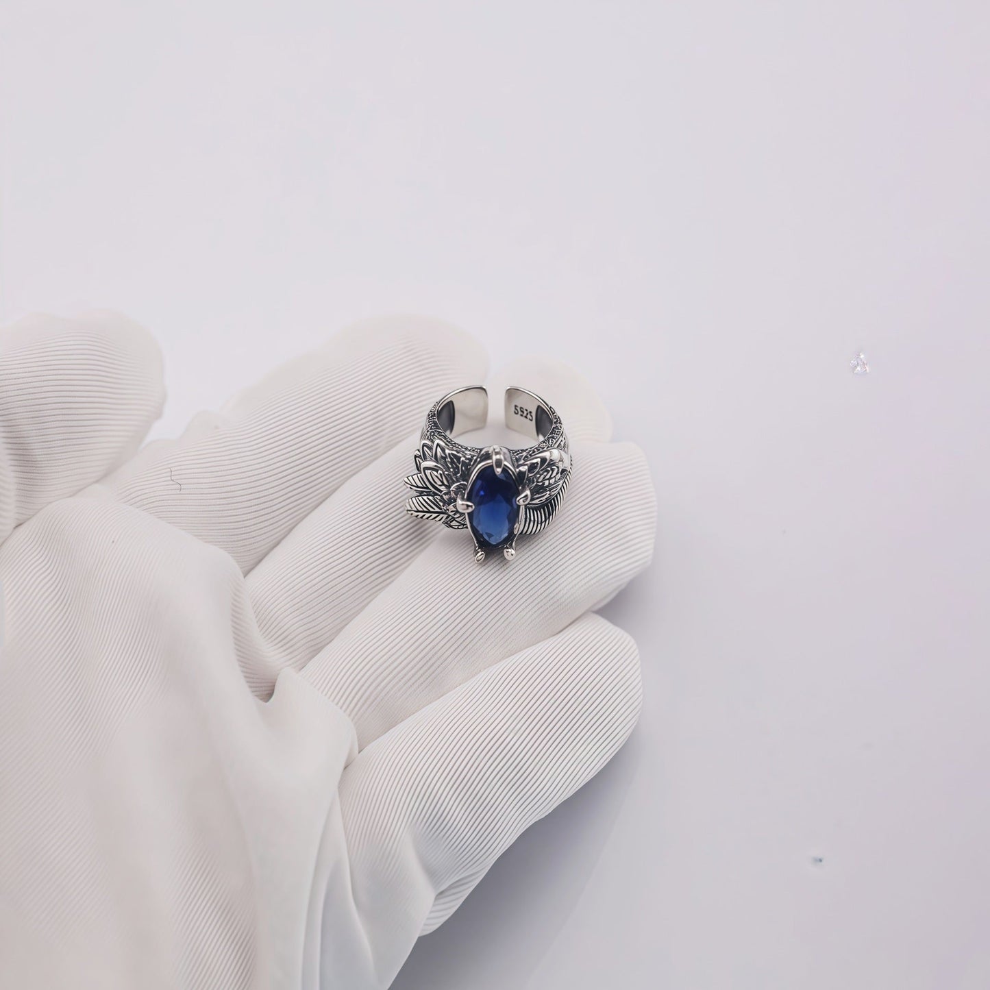 Retro feather sapphire open ring