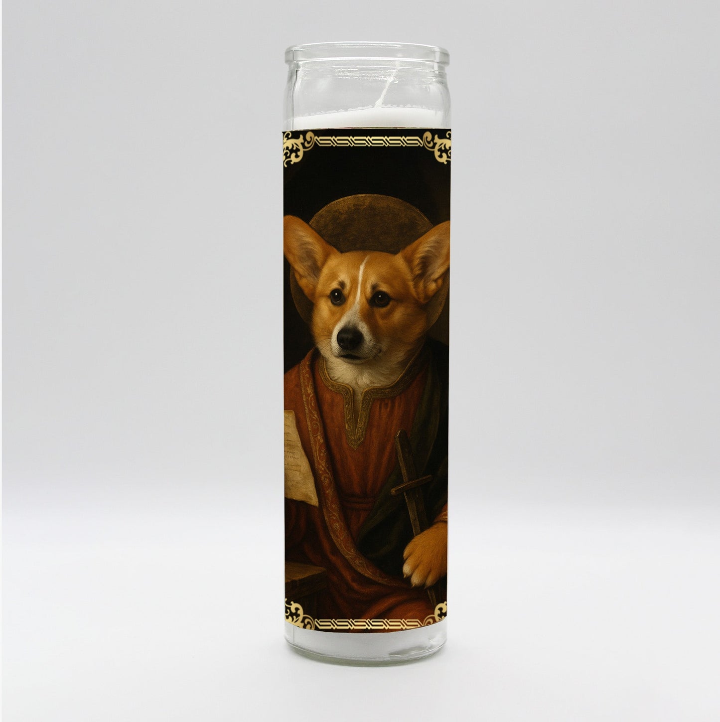 Saint Corgi Renaissance Dog Candle
