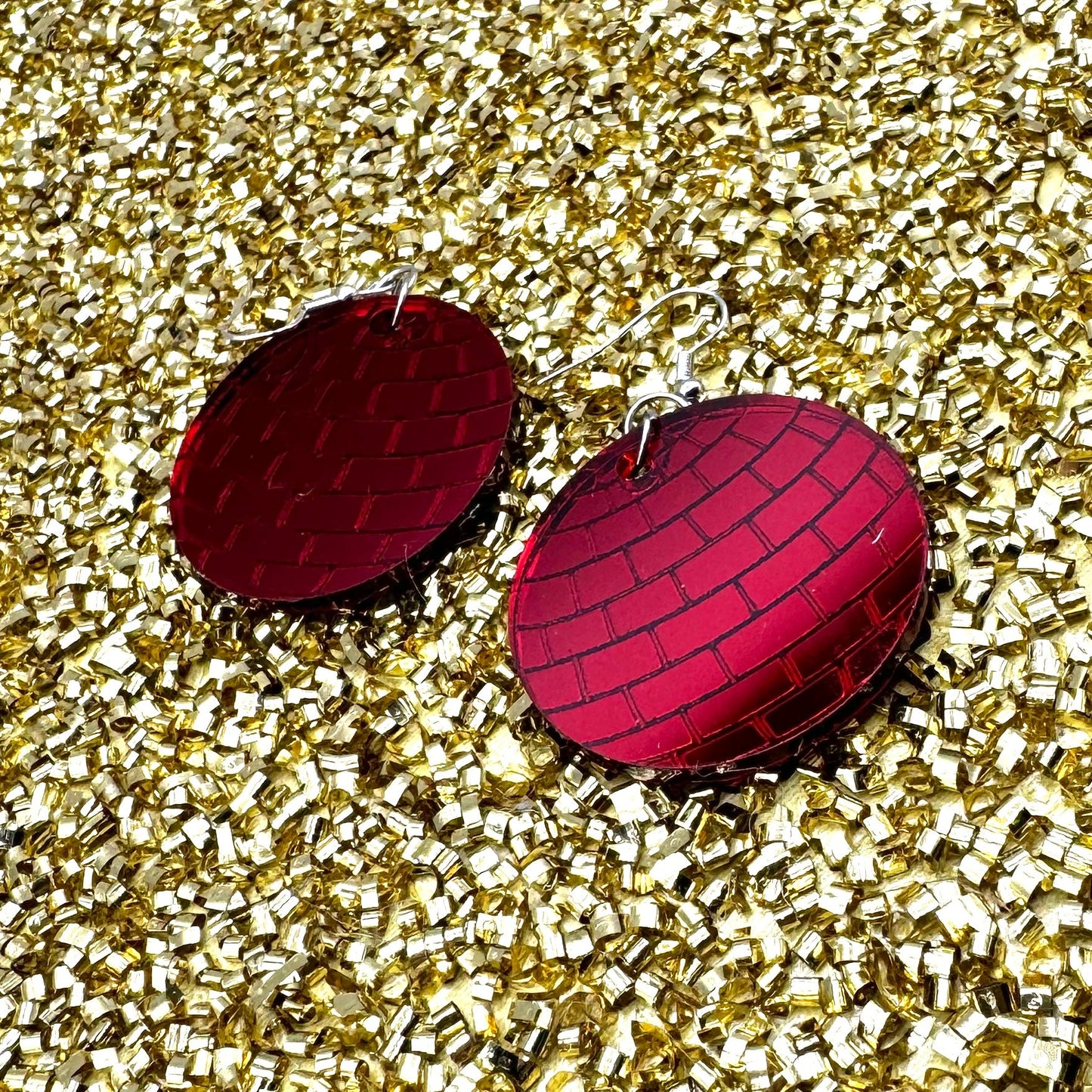 Disco Ball Earrings - Red