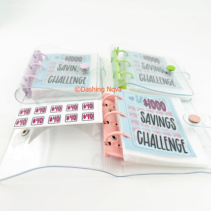 Clear Cover 1000 Dollar Savings Challenge Book 3-Ring PVC Money Saving Binder Personal Finance Budgeting Organizer
