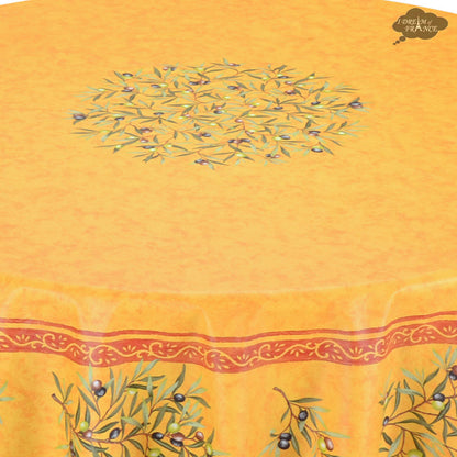 French Provencal tablecloth - Cotton, natural or acrylic-coated - 70" round - Clos des Oliviers yellow | Label France