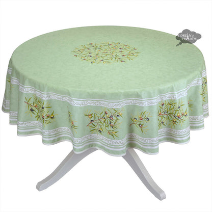 French Provencal tablecloth - Cotton, natural or acrylic-coated - 70" round - Clos des Oliviers green | Label France