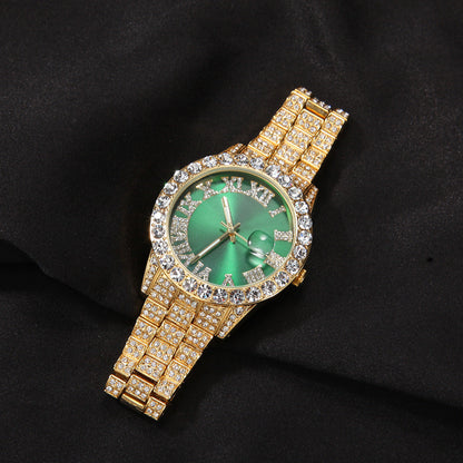 Hip-hop watch with Roman numerals and diamonds, large dial