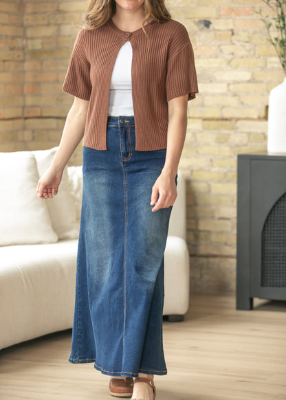 Bethany Dark Wash A-line Long Denim Skirt