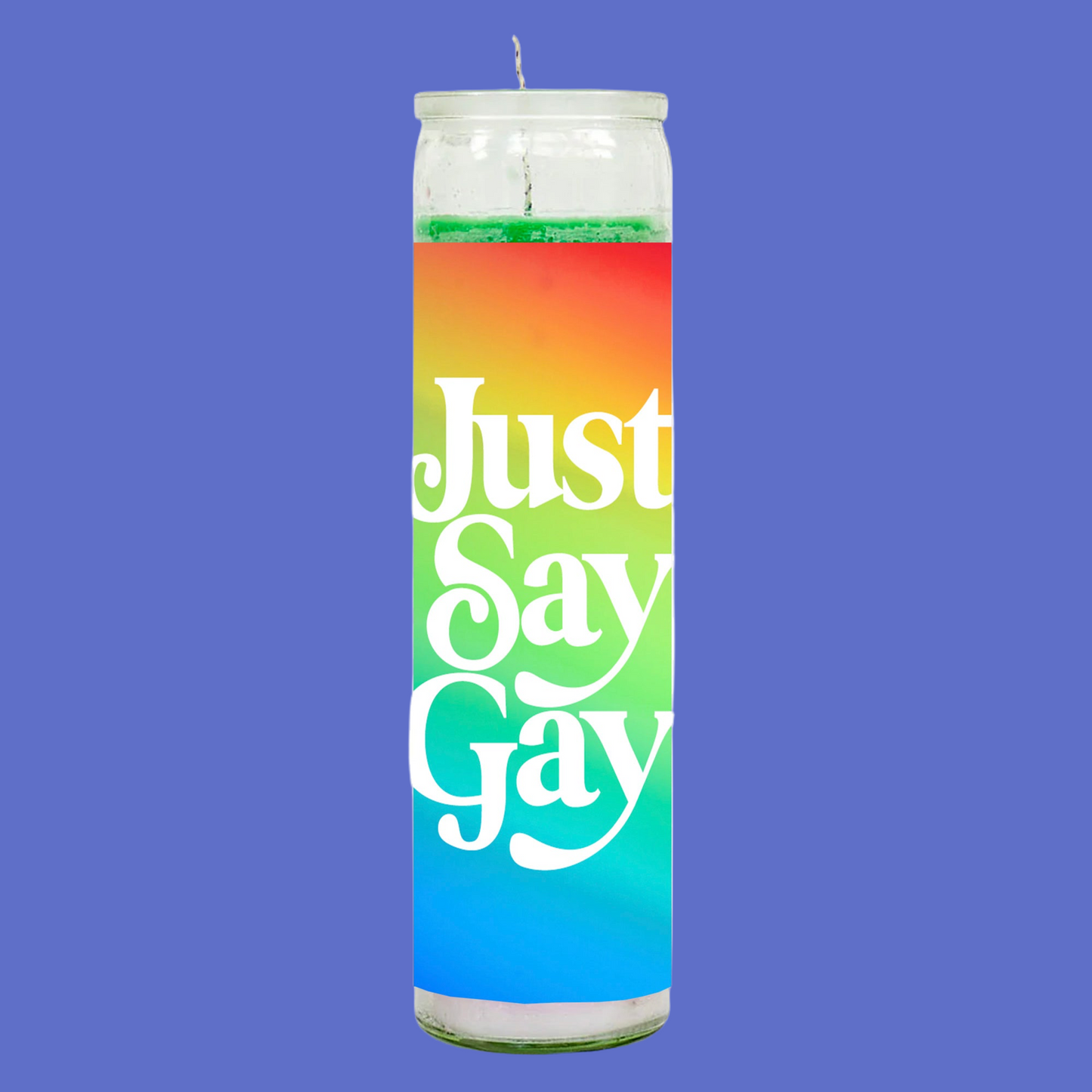 Just Say Gay Rainbow Candle
