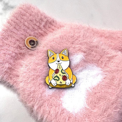 Corgi Enamel Pin Eating Pizza – Cute Gift for Dog Lovers
