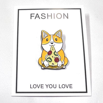 Corgi Enamel Pin Eating Pizza – Cute Gift for Dog Lovers