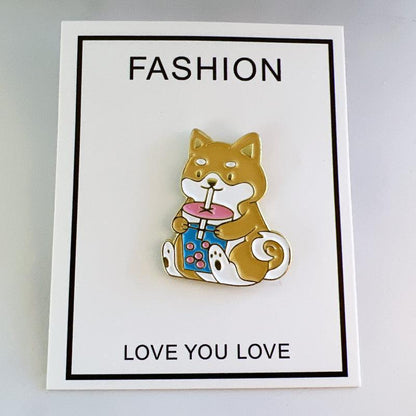 Corgi Drinking Boba Enamel Pin – Cute Dog and Bubble Tea Gift
