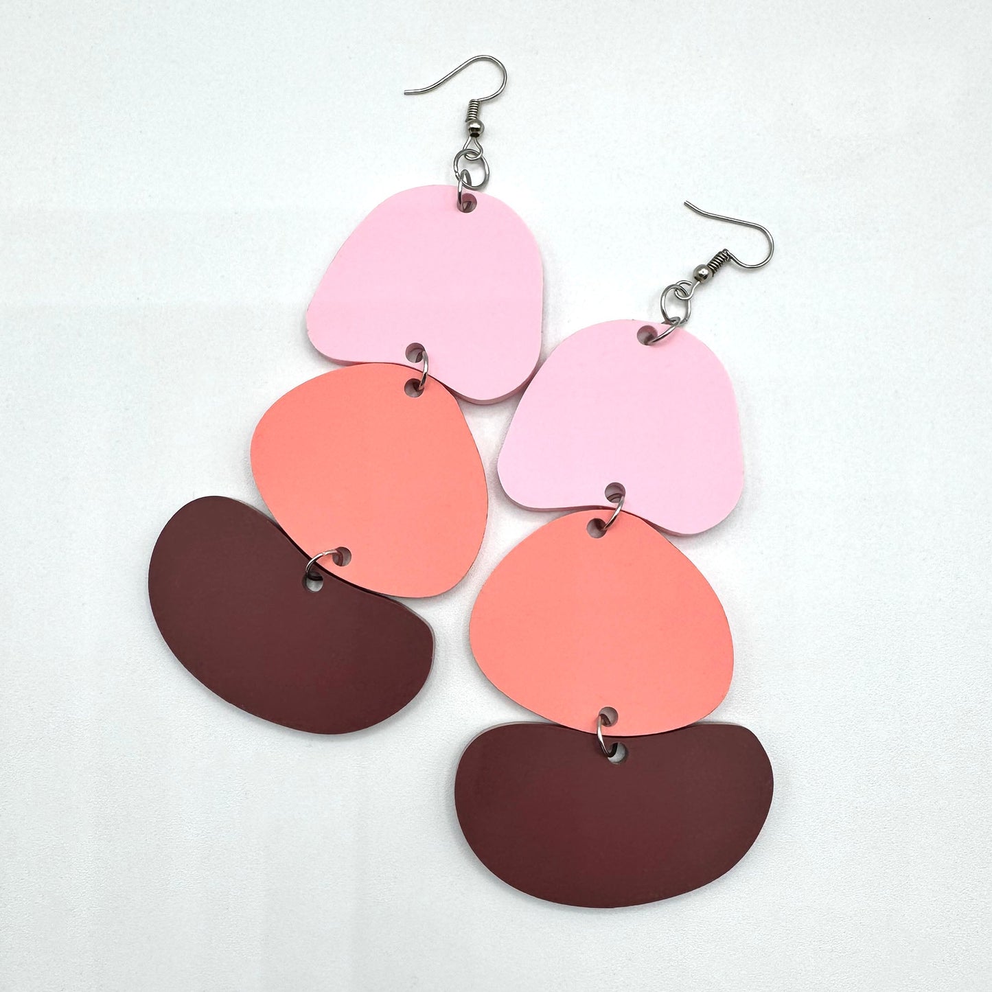 Abstract Triple Drop Earrings - Blush Pink
