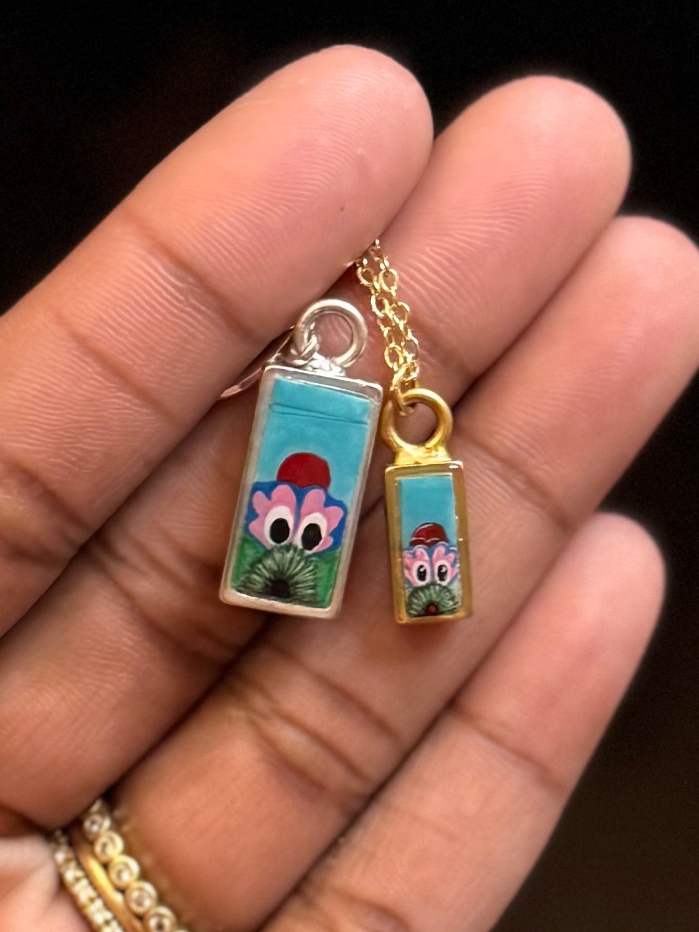 Baby Peeking Phanatic | Hand-Painted Pendant Necklace