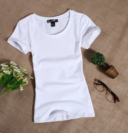2022 Women's T Shirt Women Short Sleeved Slim Solid Color Womens Simple Tee T-Shirt