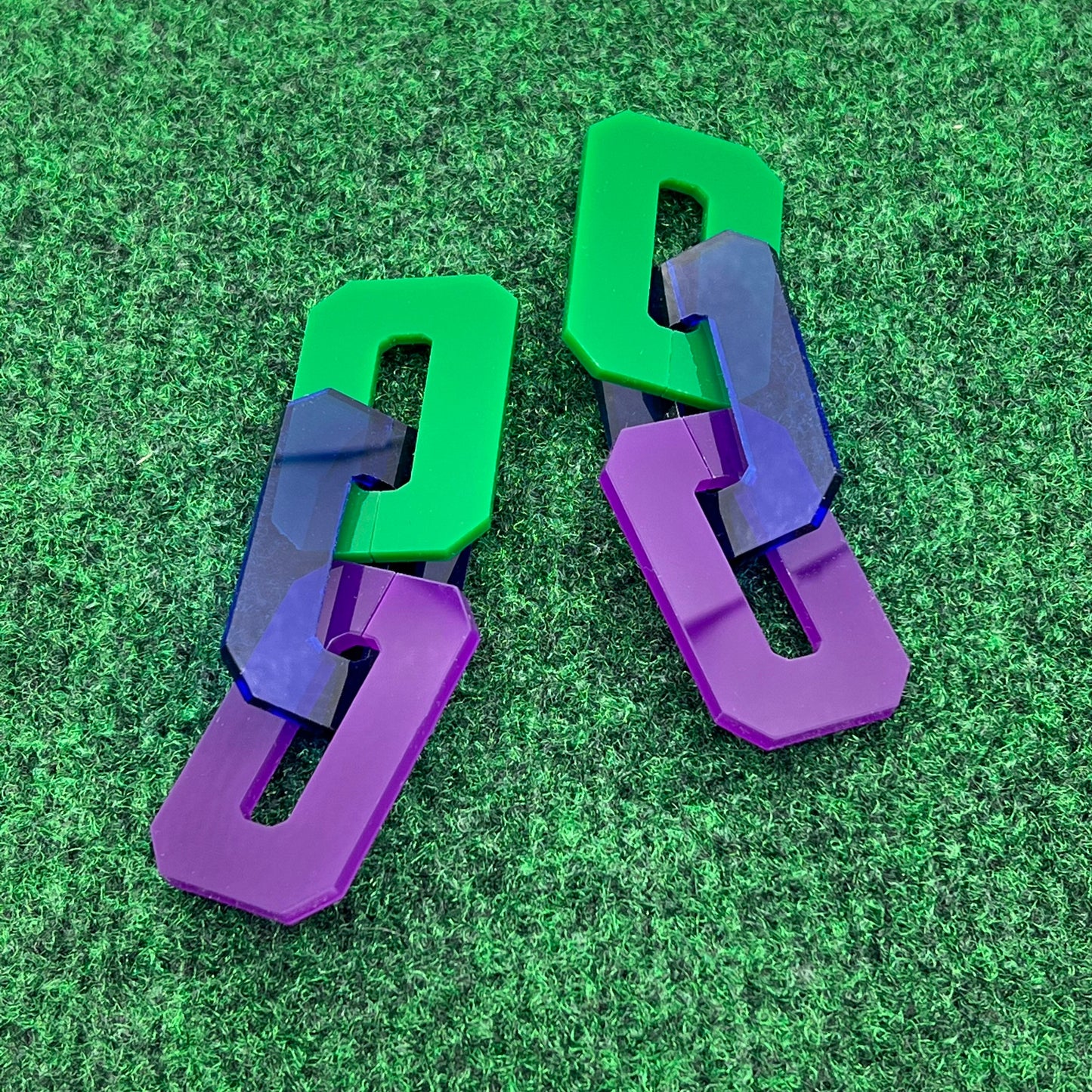 Convertible Chain Link Earrings - Green/Blue/Purple