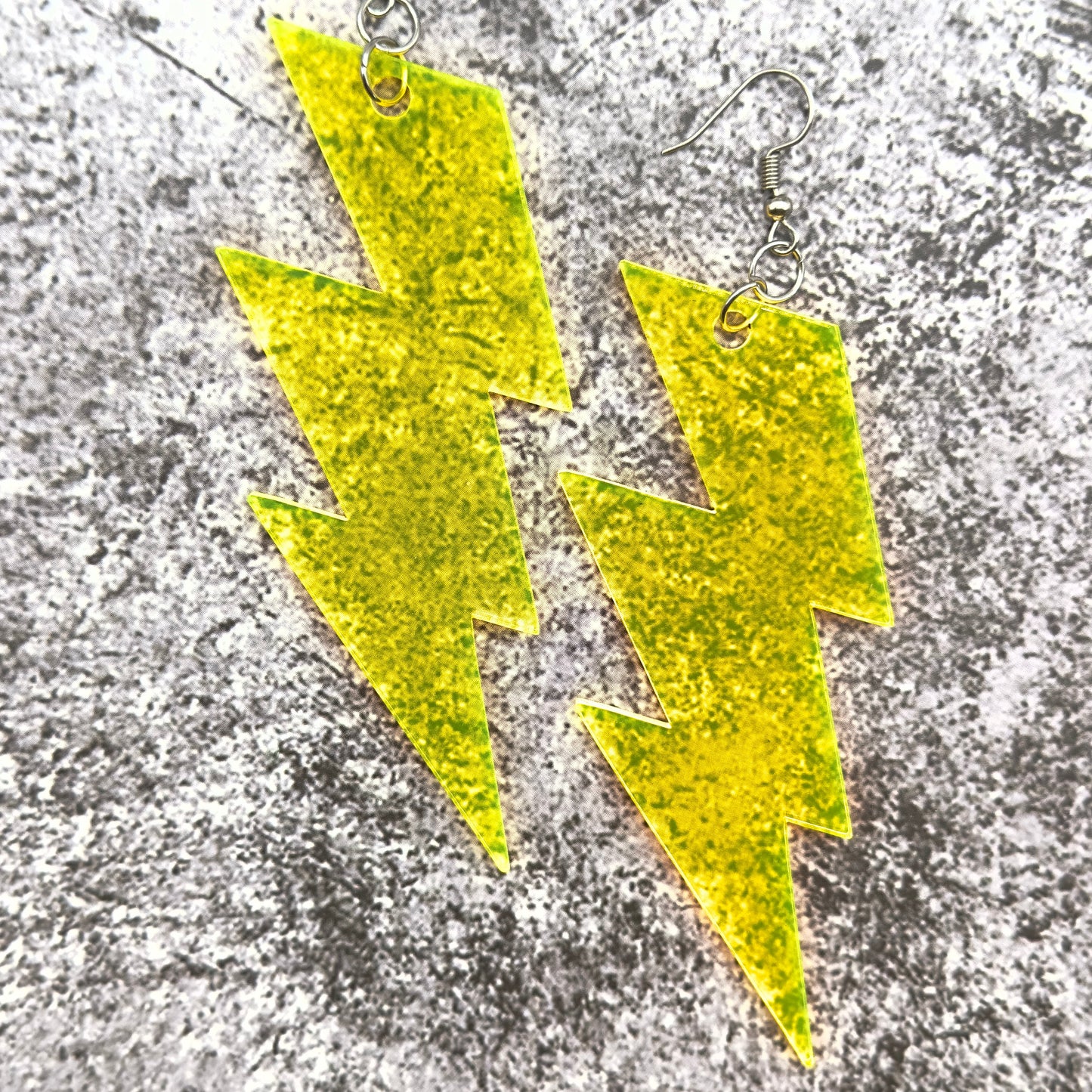 XL Thunderbolt Dangle Earrings - Neon Yellow