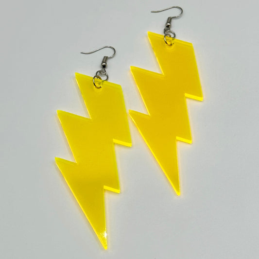XL Thunderbolt Dangle Earrings - Neon Yellow