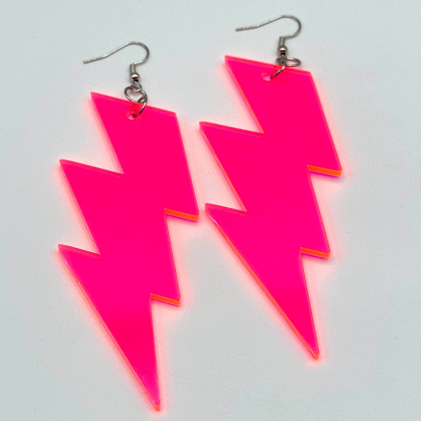 XL Thunderbolt Dangle Earrings - Neon Pink