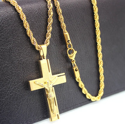 Jesus Christ Cross Necklace Gold Color Cross