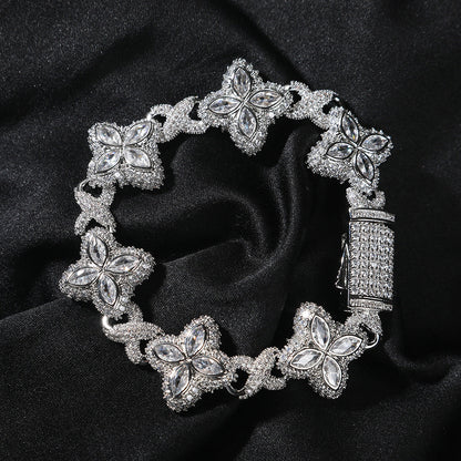 Hip-hop zircon colored infinite four-leaf clover bracelet