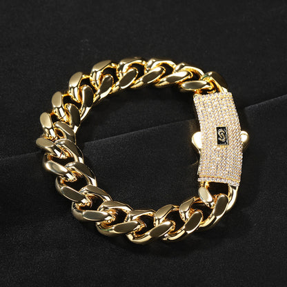 Hip-hop diamond-encrusted clasp smooth Cuban chain