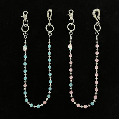 red and blue cat's eye stone chain