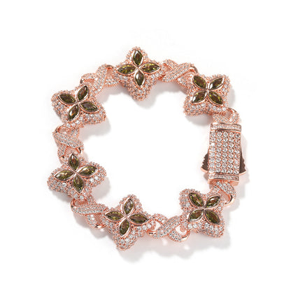 Hip-hop zircon colored infinite four-leaf clover necklace