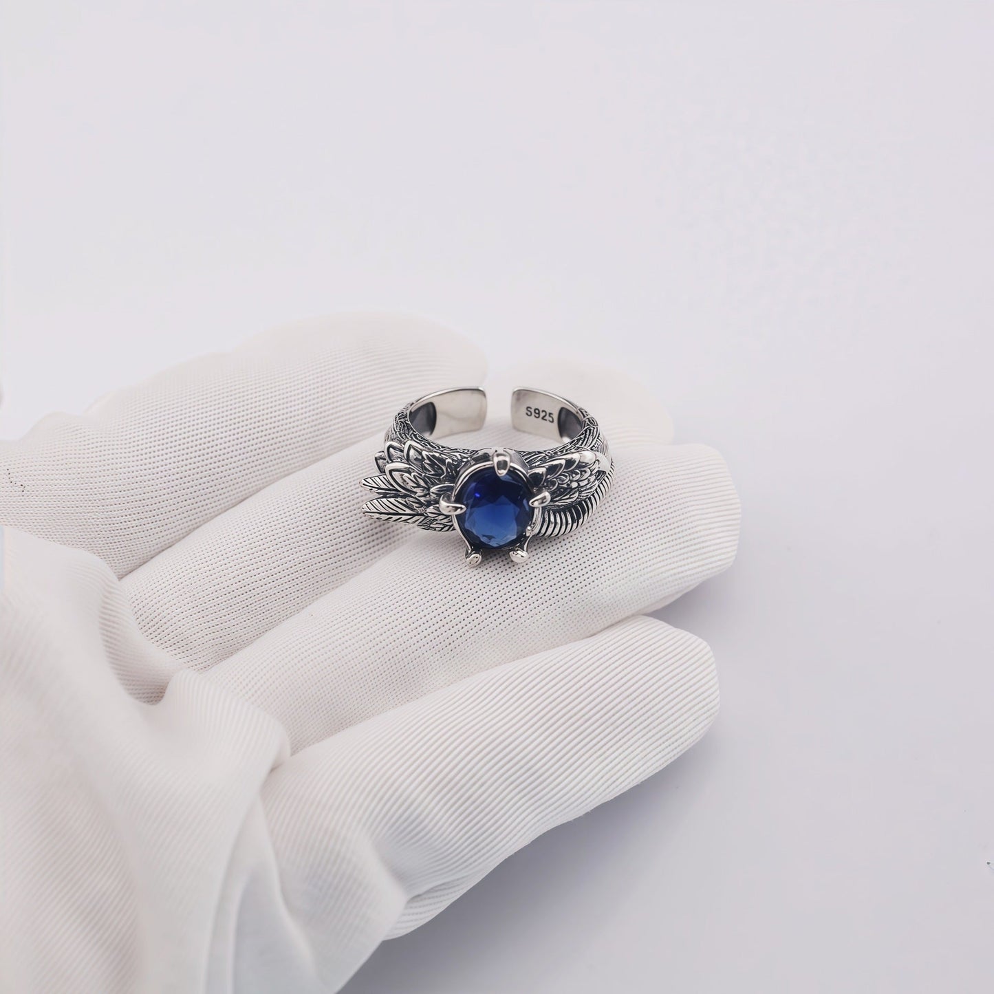 Retro feather sapphire open ring