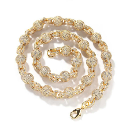 mens gold 5A Zirconia Ball chain necklace