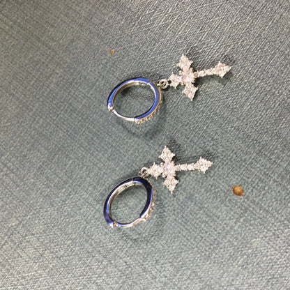 Hip-hop cubic zirconia cross earrings