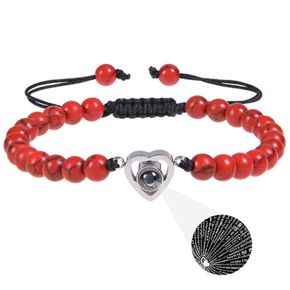 Pink zebra stone beaded heart-shaped projection bracelet