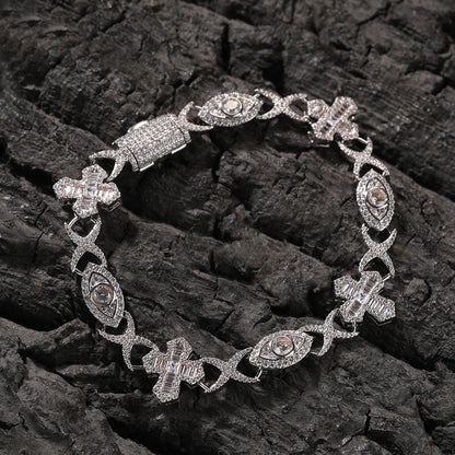 Hip Hop Zirconia Eye Cross Bracelet
