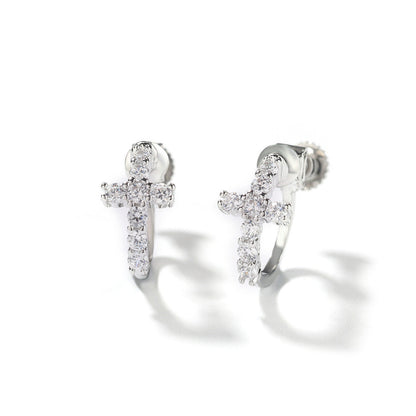 Hip Hop Zircon Black Spiral Clasp Cross Earrings