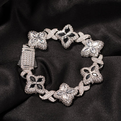 Hip-hop zircon colored infinite four-leaf clover bracelet