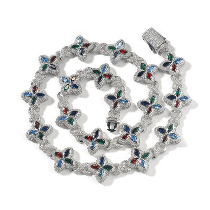 Hip-hop zircon colored infinite four-leaf clover necklace