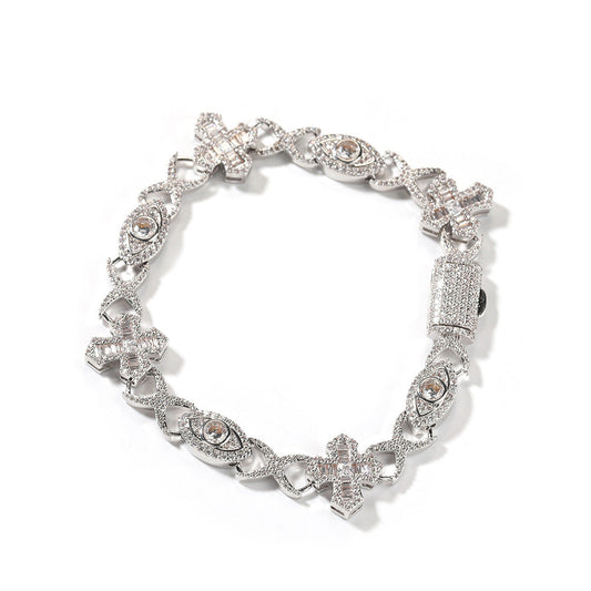 Hip Hop Zirconia Eye Cross Bracelet