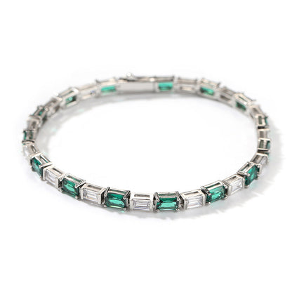 Hip-hop zircon-encrusted emerald color-matching tennis chain
