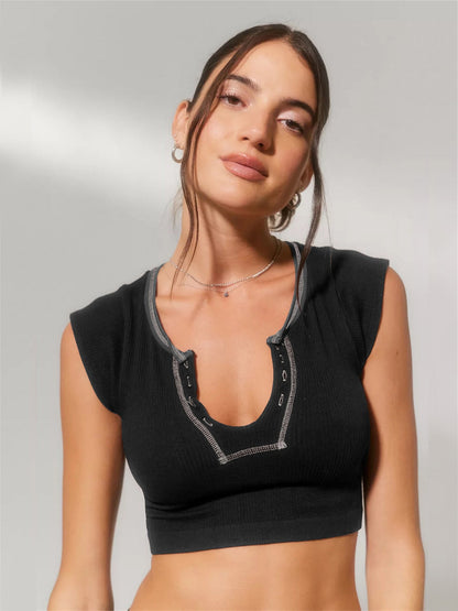 Slim Fit Ultra Short Sexy Spicy Girls Top Knitted Thread T-shirt