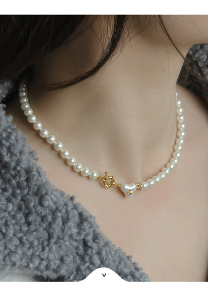 Women's retro heart pearl necklace clavicle chain