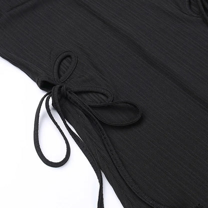 Knitted Long Sleeve Slim Mini Fairycore Slash Neck Dress
