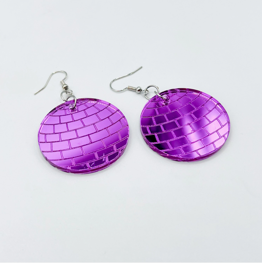 Disco Ball Earrings - Purple