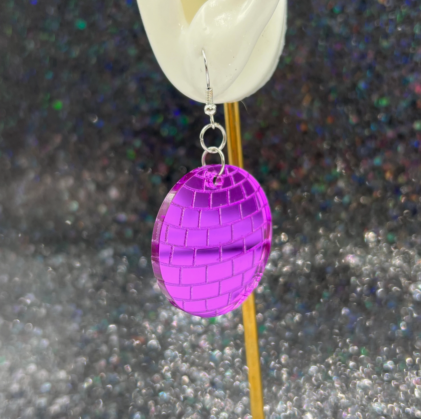 Disco Ball Earrings - Purple
