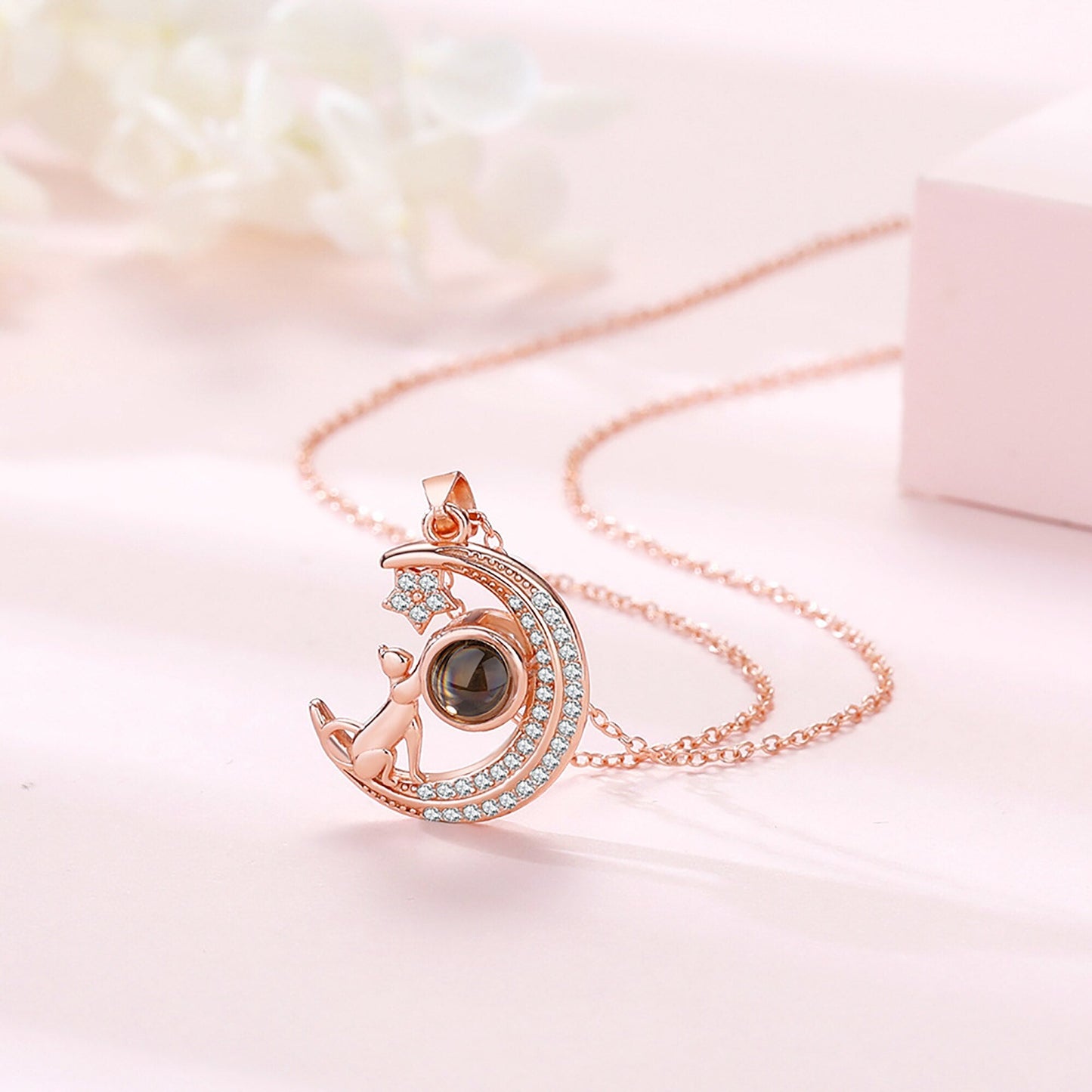 Customizable photo Cute moon necklace Projection Necklace