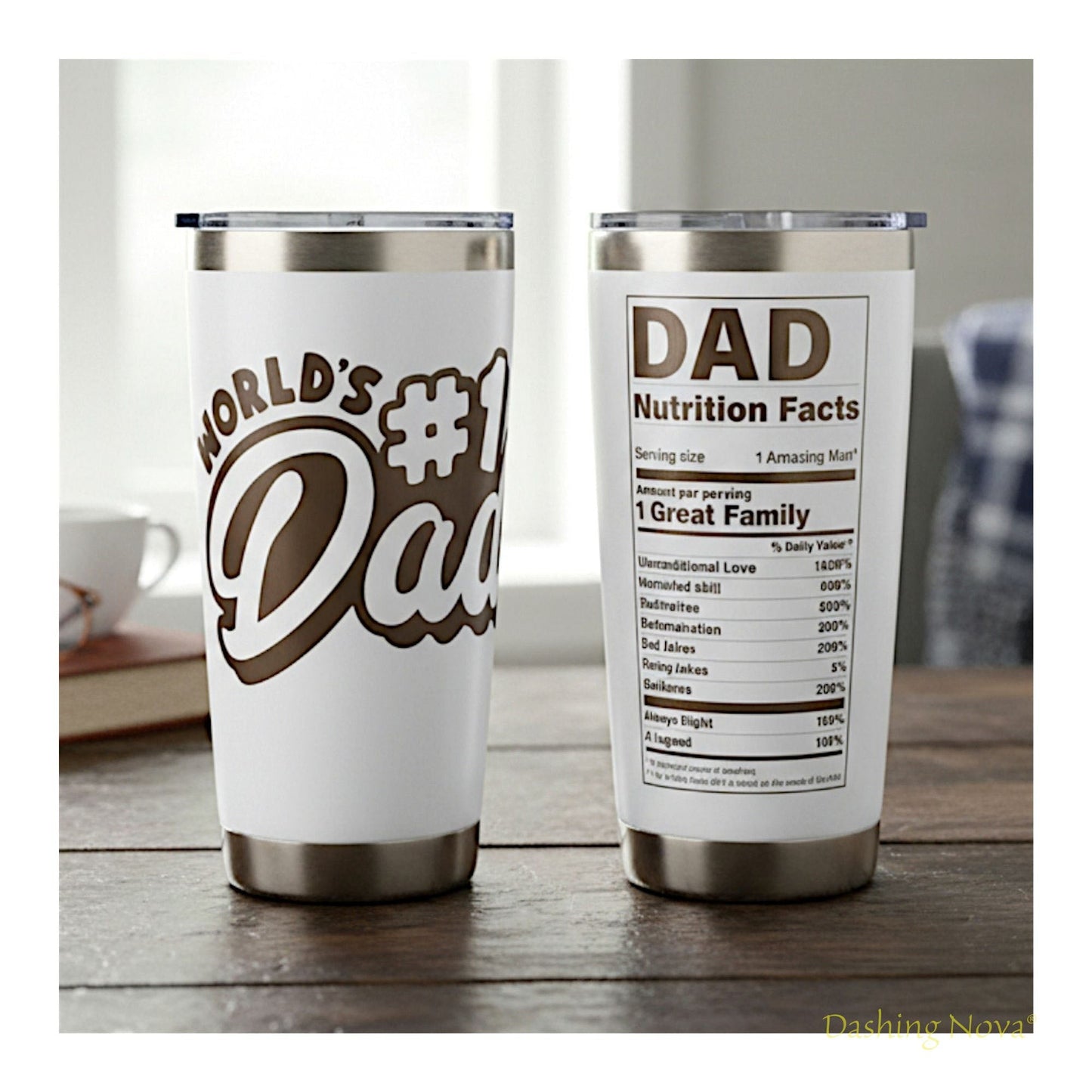 Personalized Best Dad Ever Nutrition Facts Tumbler 20oz Stainless Steel Father's Day Gift