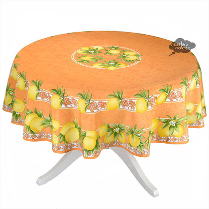 French Provencal tablecloth - Polyester - Stain-resistant - 70" round - Citrus orange| Provence Imports