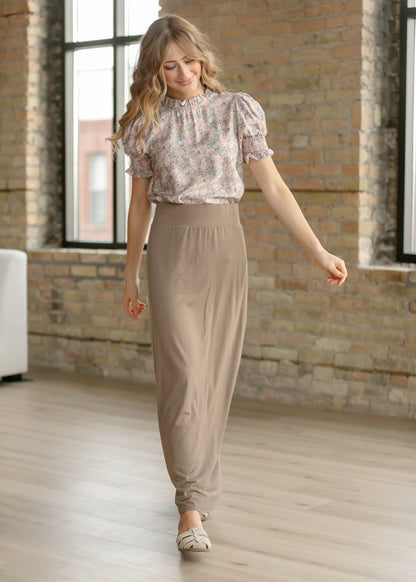 Clara Floral Ruffle Mockneck Short Sleeve Top