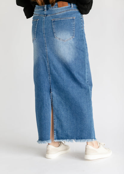 Dakotah Raw Hem Long Denim Skirt - FINAL SALE