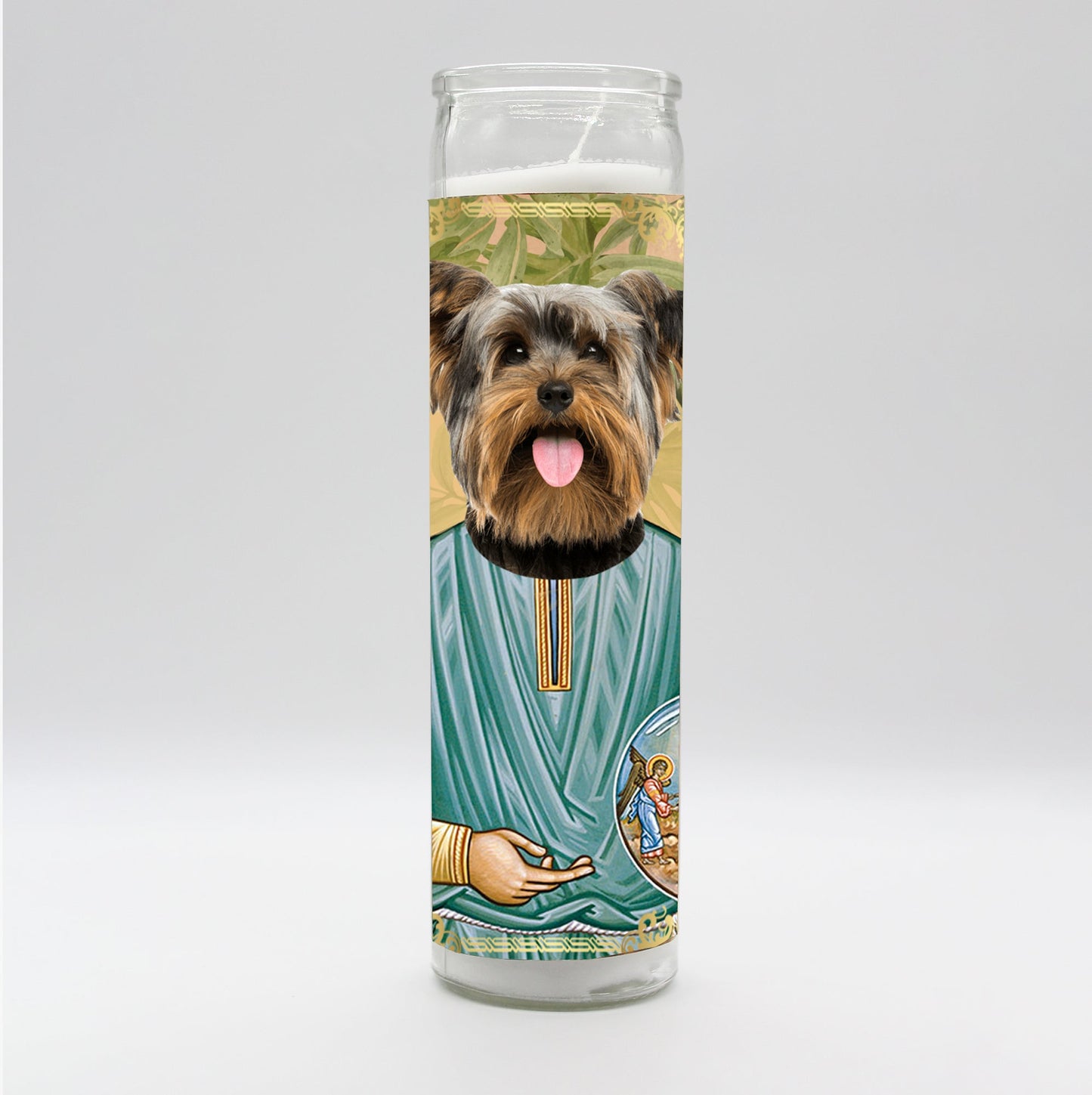 Saint Yorkie Dog Candle