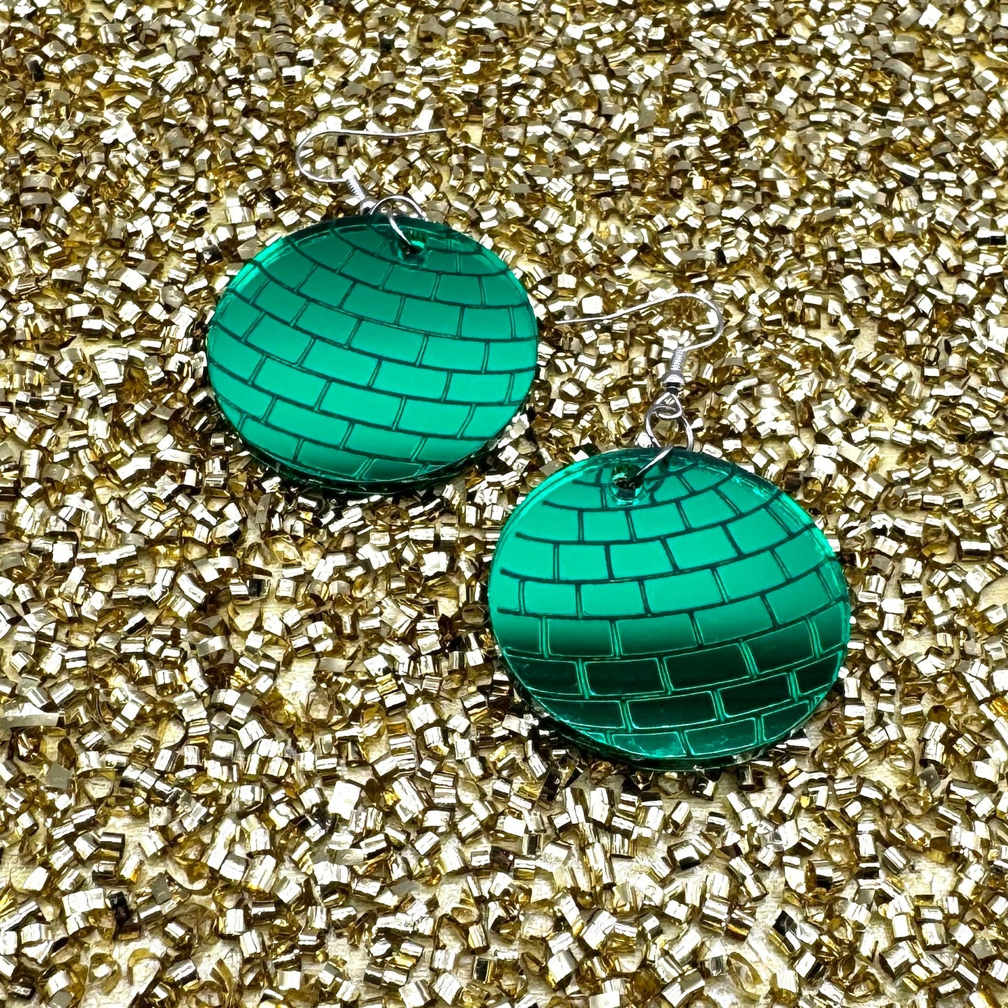 Disco Ball Earrings - Green