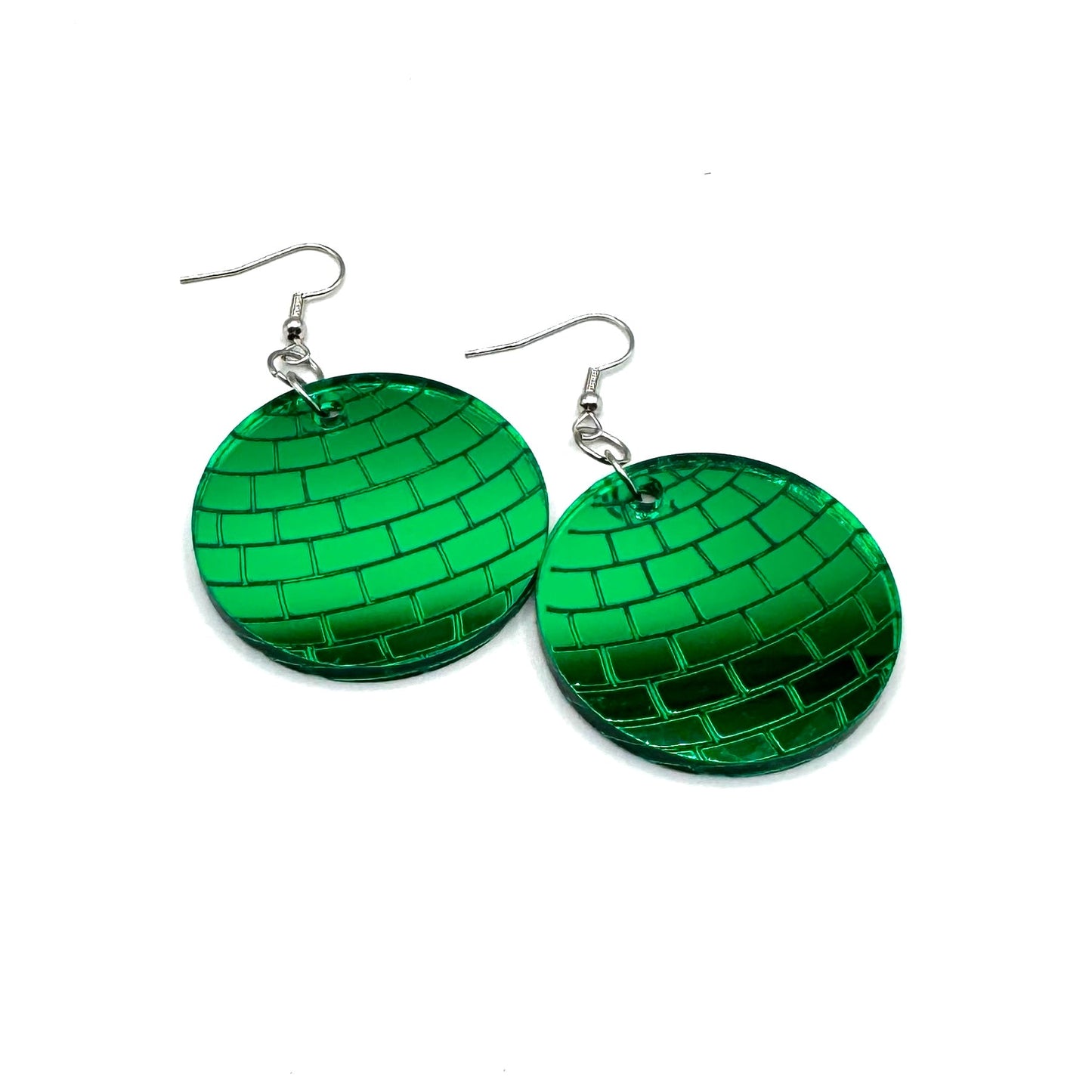 Disco Ball Earrings - Green
