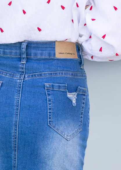 Hadley High Rise Denim Midi Skirt - FINAL SALE